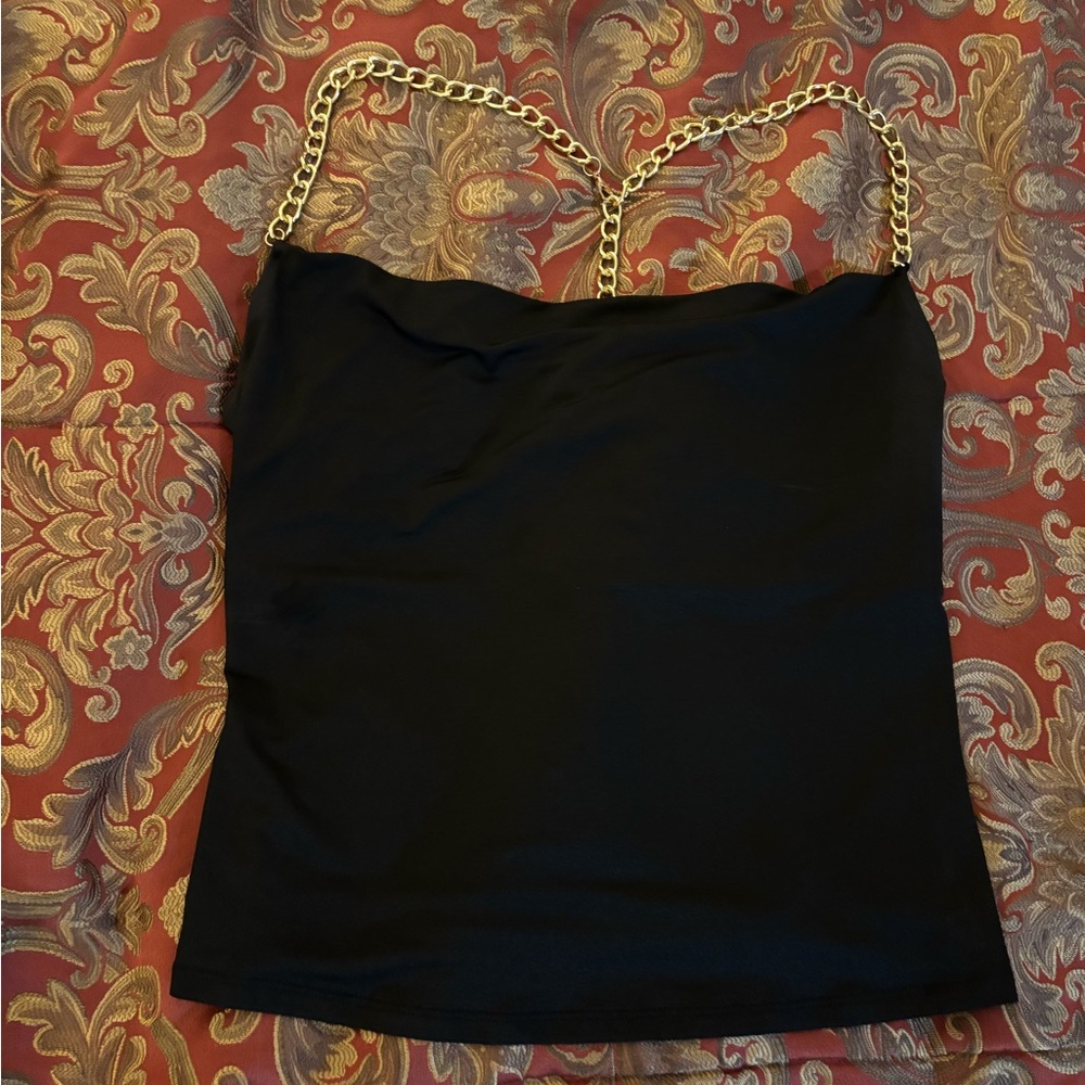 Guess Black Top with Gold Chain Accents